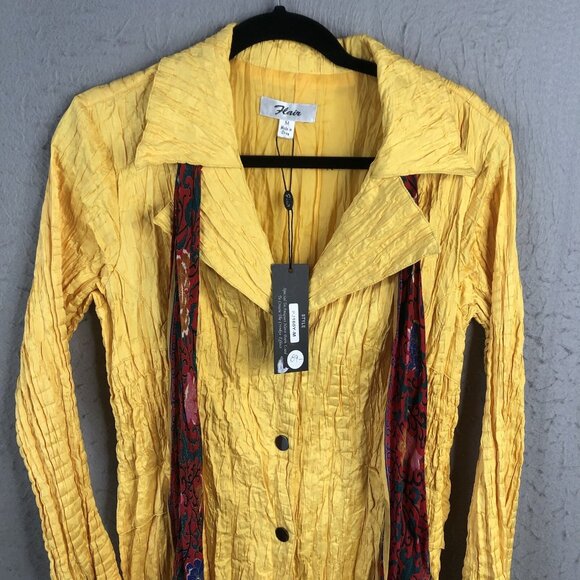 Flair Jacket Womens Medium Yellow Crinkle Accordion Art To Wear Bright Mod  NEW - Picture 2 of 15